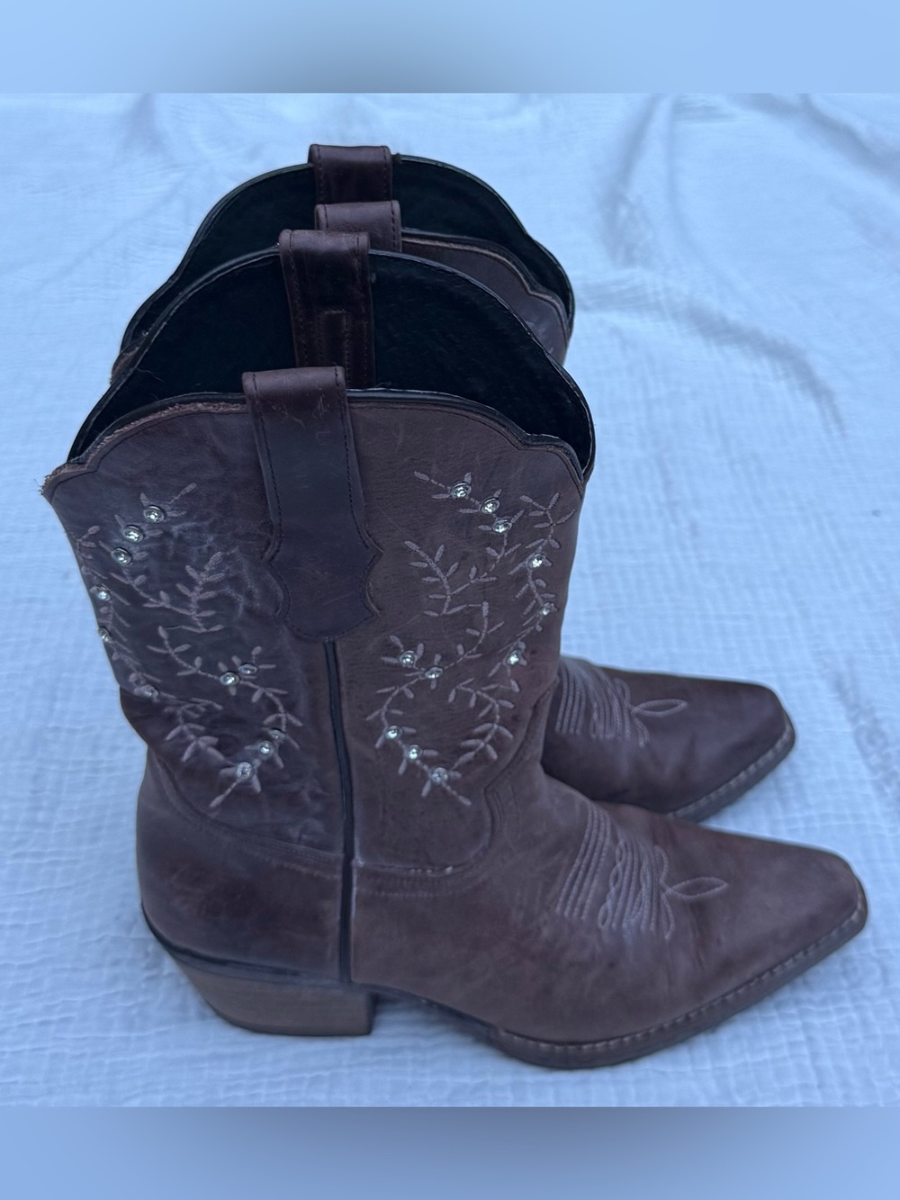 Womens Brown Embroidered Western Boots sz 8.5